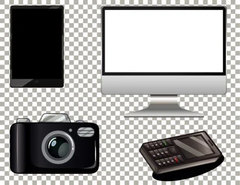 Set of technology gadget on transparent background Stock Illustration