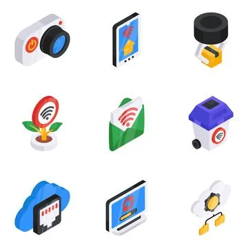 Set of Technology Gadgets Flat Isometric Icons Stock Illustration