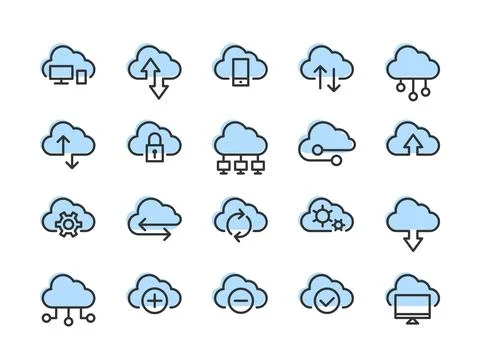 Set of technology icon vector cloud computing connection. Big data global ser Stock Illustration