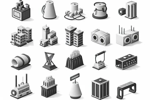 Set of technology icons, factory, vector illustration, white background Stock Illustration
