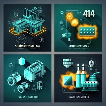 Set of technology icons, factory, vector illustration, white background Stock Illustration