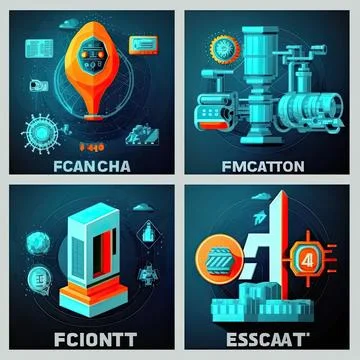 Set of technology icons, factory, vector illustration, white background Stock Illustration