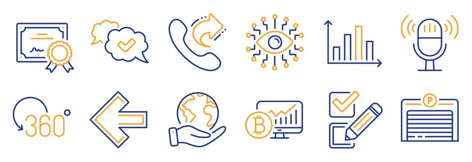 Set of Technology icons, such as Artificial intelligence, Share call, Approved Stock Illustration