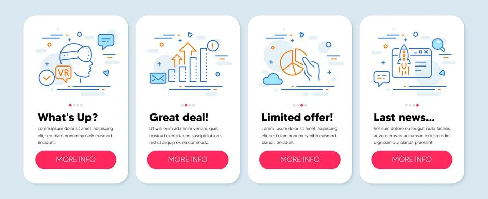 Set of Technology icons, such as Augmented reality, Pie chart, Analysis graph Illustrazione stock