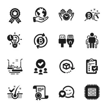 Set of Technology icons, such as Bumper cars, Refresh bitcoin, Computer cables Stock Illustration