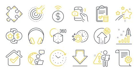 Set of Technology icons, such as Call center, Technical documentation, Time Stock-Illustration