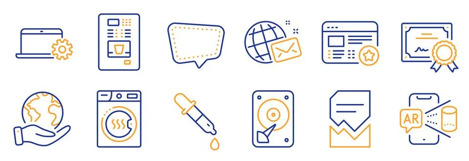 Set of Technology icons, such as Chat message, Hdd, Corrupted file. Vector Stock Illustration