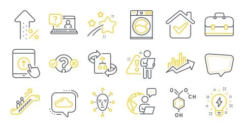 Set of Technology icons, such as Cloud communication, Inspiration, Quiz test Stock Illustration