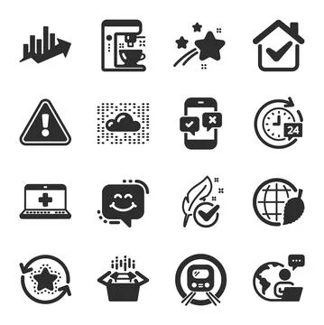 Set of Technology icons, such as Cloud system, Medical help, Loyalty points Illustrazione stock