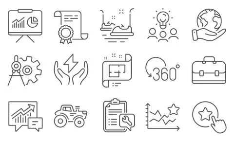 Set of Technology icons, such as Cogwheel dividers, Portfolio, Bumper cars Ilustração Stock