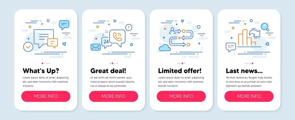 Set of Technology icons, such as Comment, 24h service, Journey path symbols Stock Illustration