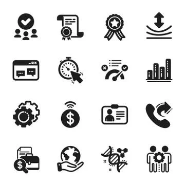Set of Technology icons, such as Contactless payment, Chemistry dna, Employees Stock Illustration