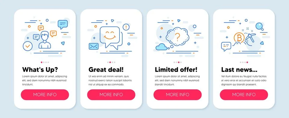 Set of Technology icons, such as Conversation messages, Question mark, Smile Stock Illustration