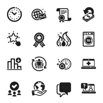 Set of Technology icons, such as Dishwasher timer, Dryer machine, Talk bubble Illustrazione stock