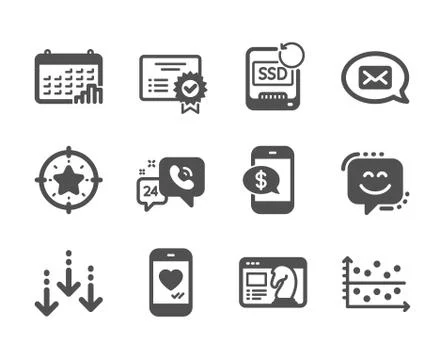 Set of Technology icons, such as Dot plot, Messenger, Star target. Vector Ilustración de archivo