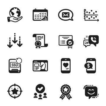 Set of Technology icons, such as Dot plot, Messenger, Star target. Vector Ilustración de archivo