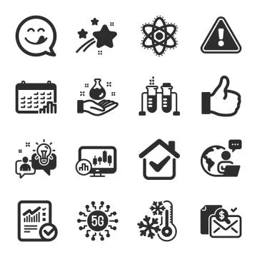 Set of Technology icons, such as Freezing, Chemistry atom, Chemistry lab symbols 스톡 일러스트