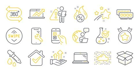 Set of Technology icons, such as Hot loan, Ram, Open box symbols. Vector Stock Illustration