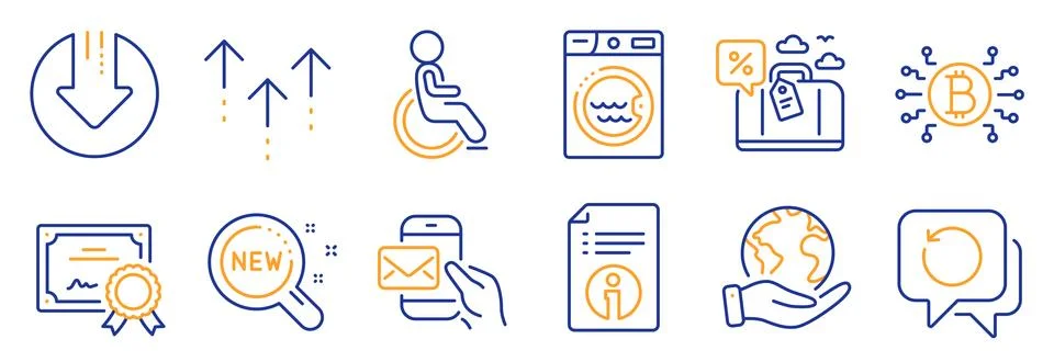 Set of Technology icons, such as Laundry, Download arrow, Swipe up. Vector Stock Illustration