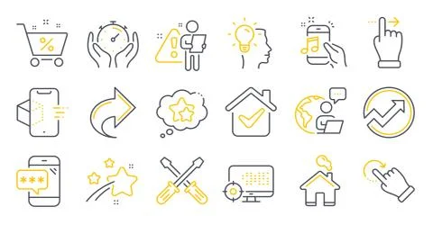 Set of Technology icons, such as Loan percent, Phone password, Augmented reality Illustrazione stock