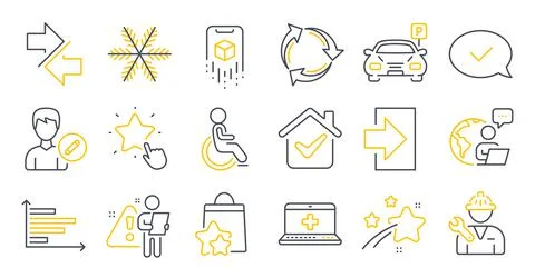Set of Technology icons, such as Login, Edit person, Approved message symbols Ilustração Stock