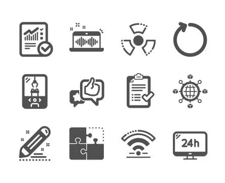 Set of Technology icons, such as Logistics network, Brand contract, Loop. Vector Illustrazione stock