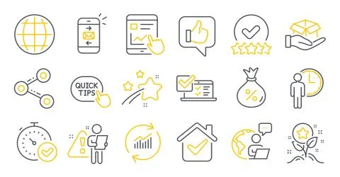 Set of Technology icons, such as Loyalty points, Share, Loan symbols. Globe Stock Illustration