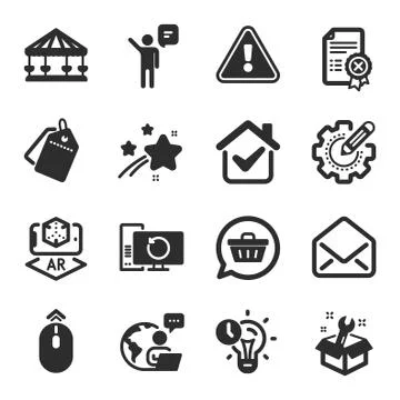 Set of Technology icons, such as Mail, Agent, Shopping cart symbols. Vector Illustrazione stock