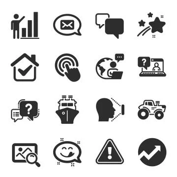 Set of Technology icons, such as Messenger, Graph chart, Yummy smile symbols Stock Illustration
