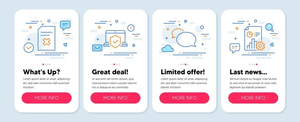 Set of Technology icons, such as Messenger, Delete file, Laptop insurance Stock Illustration