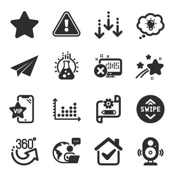 Set of Technology icons, such as Paper plane, Reject access, Scroll down symbols Ilustración de archivo