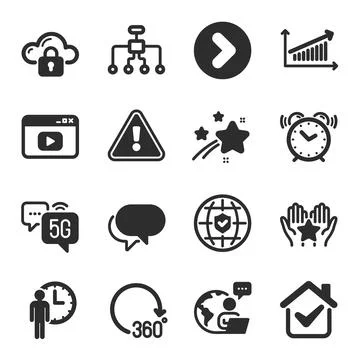 Set of Technology icons, such as Ranking, Restructuring, 360 degrees symbols Illustrazione stock