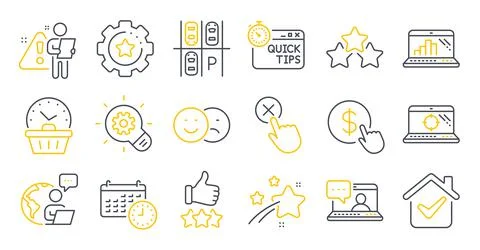 Set of Technology icons, such as Rating stars, Ranking stars, Graph laptop 스톡 일러스트