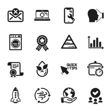 Set of Technology icons, such as Reject mail, Diagram graph, Quick tips. Vector イラスト素材