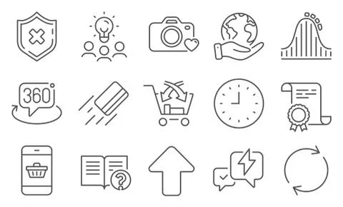 Set of Technology icons, such as Reject protection, Help, Roller coaster. Vector Stock Illustration
