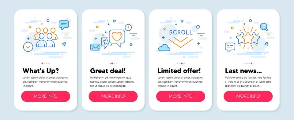 Set of Technology icons, such as Scroll down, Heart, Group symbols. Star line 스톡 일러스트