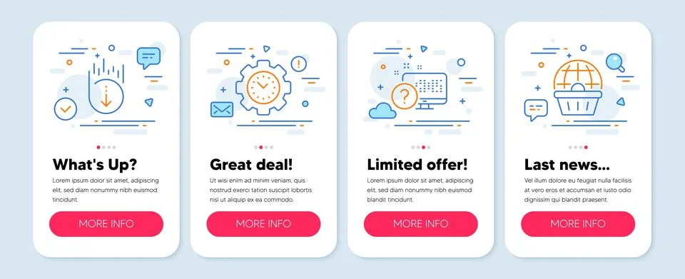 Set of Technology icons, such as Scroll down, Online quiz, Time management イラスト素材