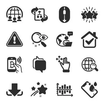 Set of Technology icons, such as Search, Scroll down, Star symbols. Vector Stock Illustration