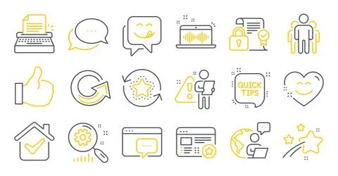 Set of Technology icons, such as Security contract, Search statistics Illustrazione stock