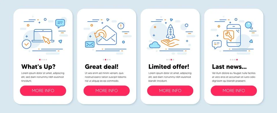 Set of Technology icons, such as Send mail, Crowdfunding, Portable computer Illustrazione stock