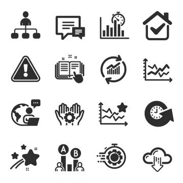 Set of Technology icons, such as Seo timer, Cloud download, Ranking stars Stock Illustration