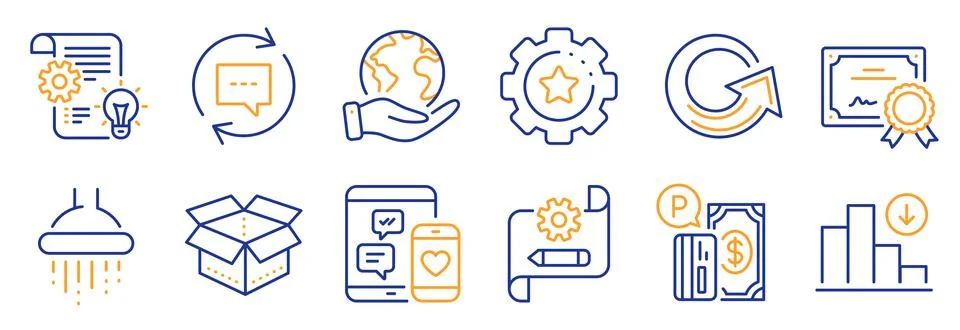 Set of Technology icons, such as Settings gear, Social media, Open box. Vector 스톡 일러스트