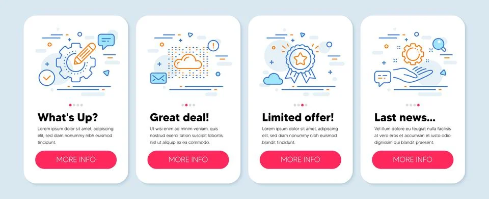 Set of Technology icons, such as Settings gear, Loyalty award, Cloud system Stock Illustration