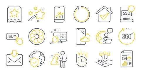 Set of Technology icons, such as Smartphone cloud, Recovery ssd, 360 degrees 库存插图