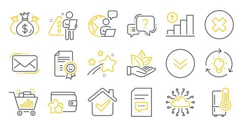 Set of Technology icons, such as Smile, Refrigerator, Comments symbols. Vector Stock Illustration