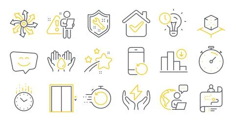 Set of Technology icons, such as Spanner, Smile face, Safe energy symbols Stock Illustration