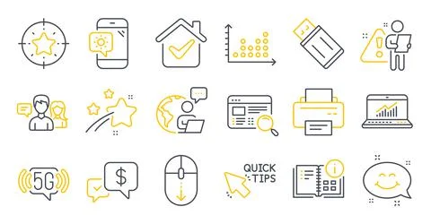 Set of Technology icons, such as Star target, Payment received, Scroll down Stock Illustration