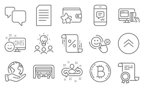 Set of Technology icons, such as Swipe up, Bitcoin, Message. Vector Illustrazione stock
