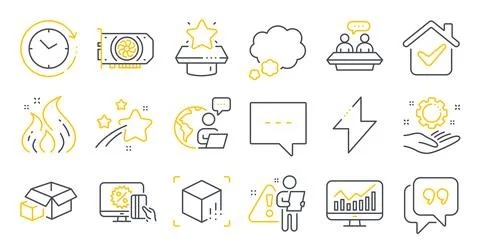 Set of Technology icons, such as Talk bubble, Employee hand, Augmented reality Stock Illustration
