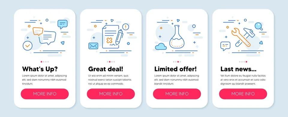 Set of Technology icons, such as Text message, Reject file, Chemistry lab Stock Illustration
